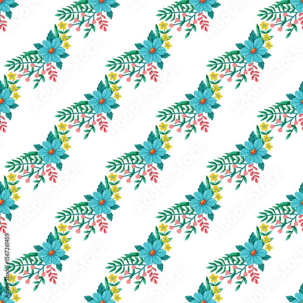 Fototapeta Floral Seamless Pattern With Colorful Flowers on White Background