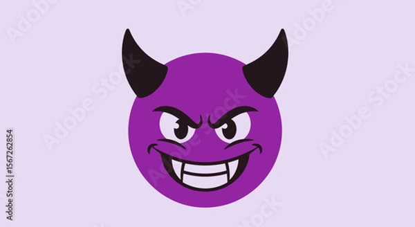 Fototapeta A cartoon devil face with sharp horns, a menacing grin, and angry eyes.