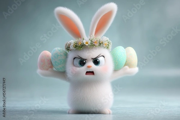 Fototapeta Easter bunny with egg on blue background. Easter holiday concept, Ai Generated