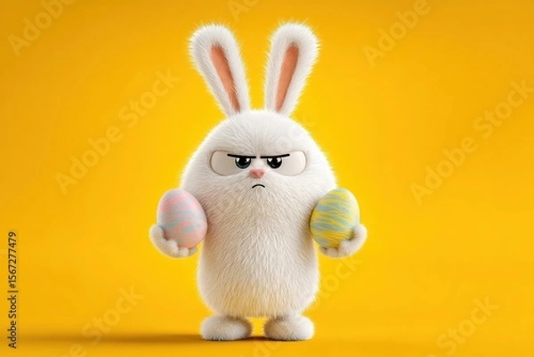 Fototapeta Easter bunny with egg on yellow background. Easter holiday concept, Ai generated