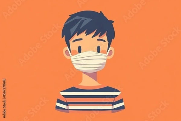 Fototapeta Illustration of a boy wearing a face mask, Ai Generated