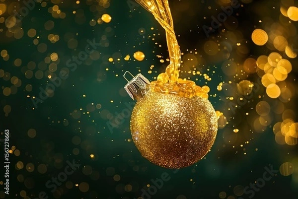 Fototapeta Golden christmas ball on bokeh background. Christmas and New Year concept, Ai Generated