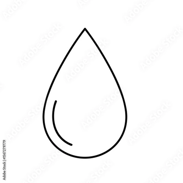 Fototapeta Simple black and white outline illustration of a single water droplet.