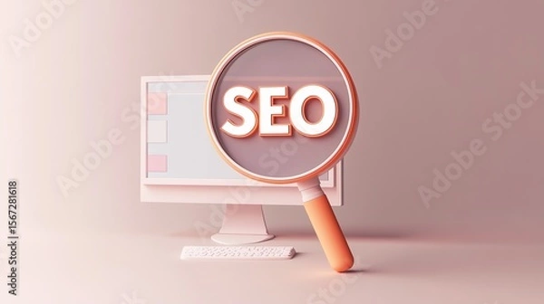Fototapeta Search engine optimization concept with magnifying glass and computer, Ai Generated