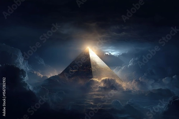 Fototapeta 3D Dramatic Egyptian pyramid in the sky, Ai Generated