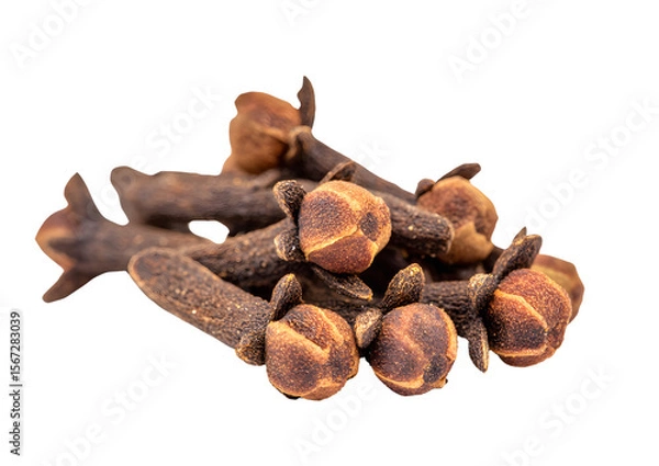 Fototapeta Whole cloves and ground cloves on a transparent background. PNG format for culinary and spice enthusiasts.