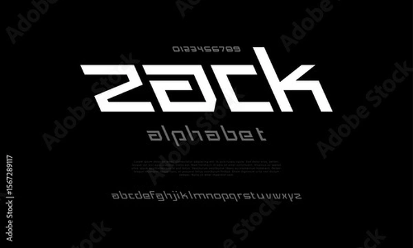 Fototapeta Bold futuristic font with angular cuts and a dynamic look, great for sci-fi titles, games, and tech branding