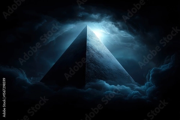 Fototapeta Pyramid in the night sky with clouds, Ai Generated