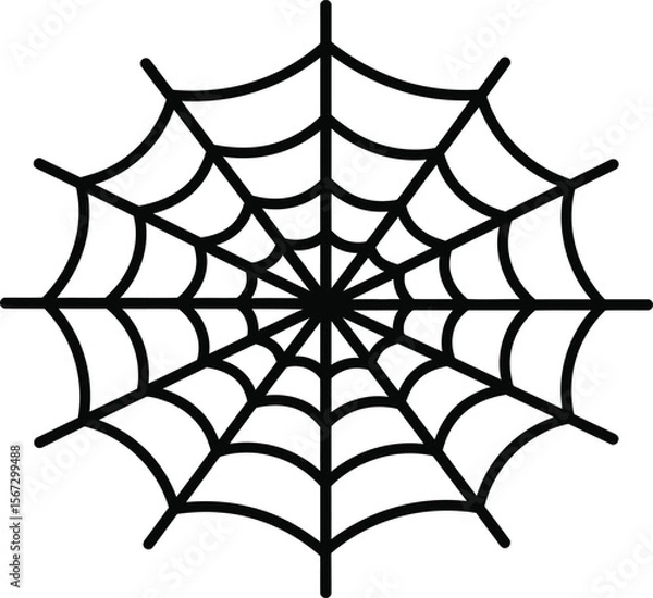 Fototapeta A symmetrical black outline of a spider web against a white background.