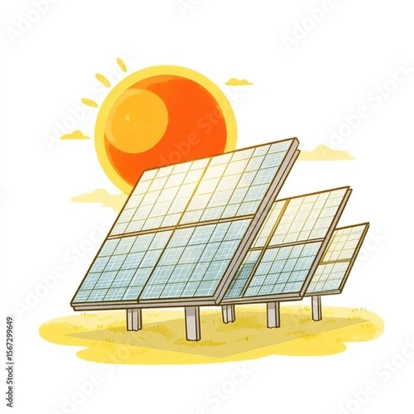 Fototapeta Solar panels vector illustration on white background, Ai Generated