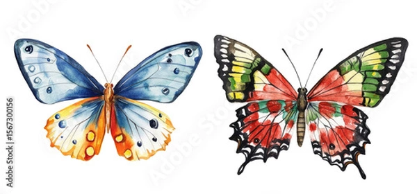 Obraz Two vibrant butterflies with intricate patterns