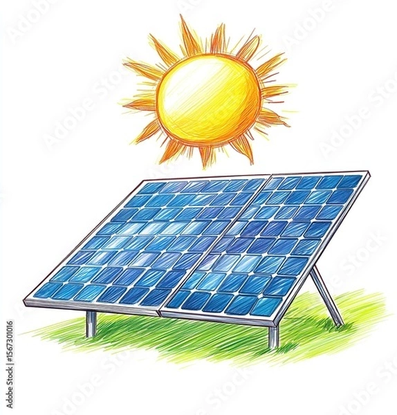 Fototapeta Vector illustration of a solar panel on a white background, Ai generated