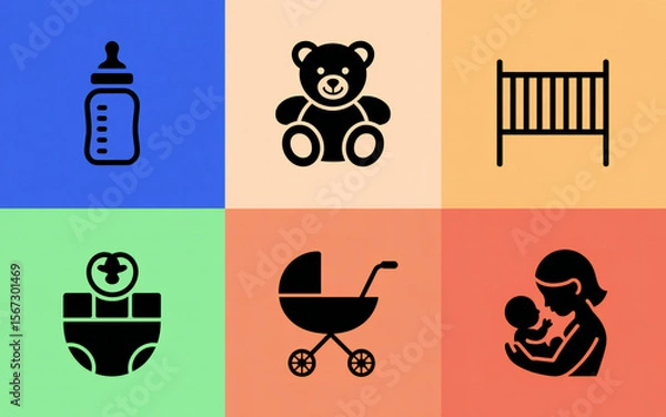Fototapeta Essential Baby Icons Nursery, Feeding, and Care Symbols