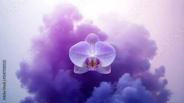 Obraz Floating Iridescent Sphere in a Surreal Dreamscape of Soft Purple and Pink Clouds with Ambient Light and Magical Atmosphere