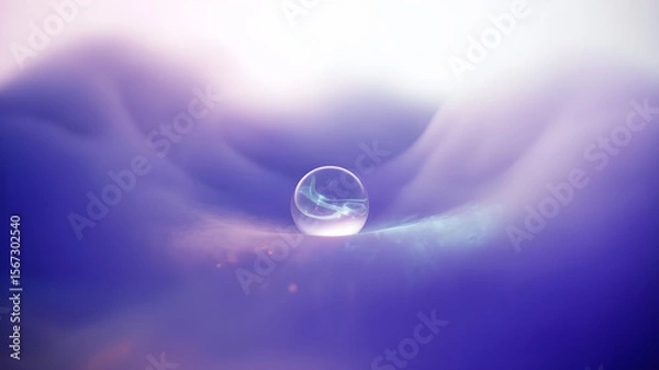 Obraz Floating Iridescent Sphere in a Surreal Dreamscape of Soft Purple and Pink Clouds with Ambient Light and Magical Atmosphere