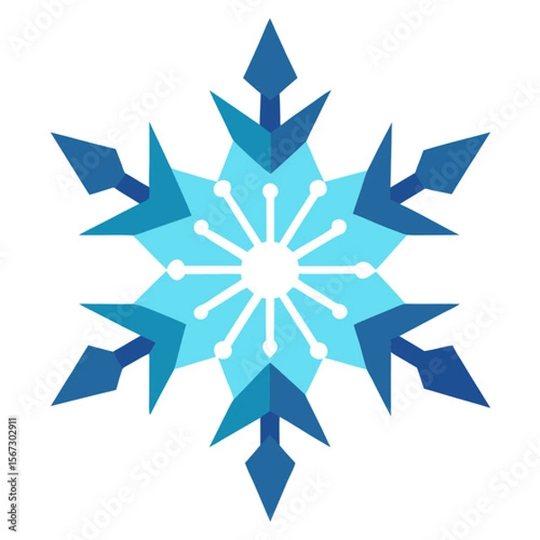 Fototapeta Cool-hued fractal mandala resembling a snowflake, with crisp, pointed textures and frosty elegance.