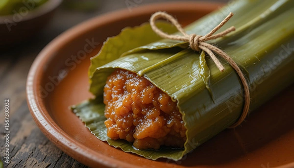 Fototapeta Delicious Sticky Rice Wrapped in Banana Leaves A Culinary Delight