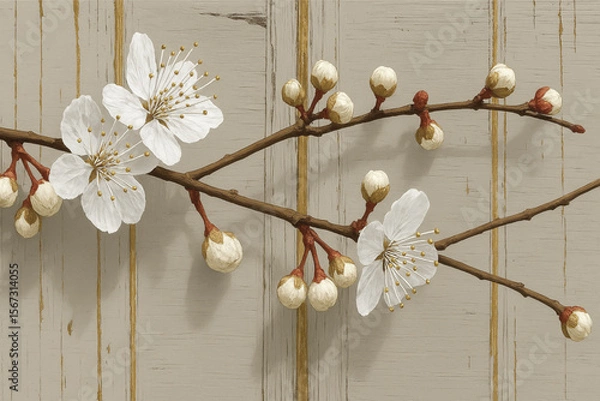 Obraz "Cherry Blossom Branch with Delicate White Flowers"