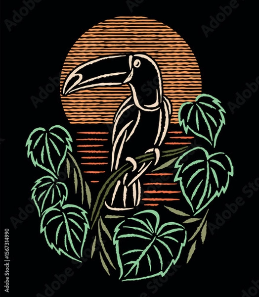 Obraz Colorful illustration in stylized lines of Toucan.