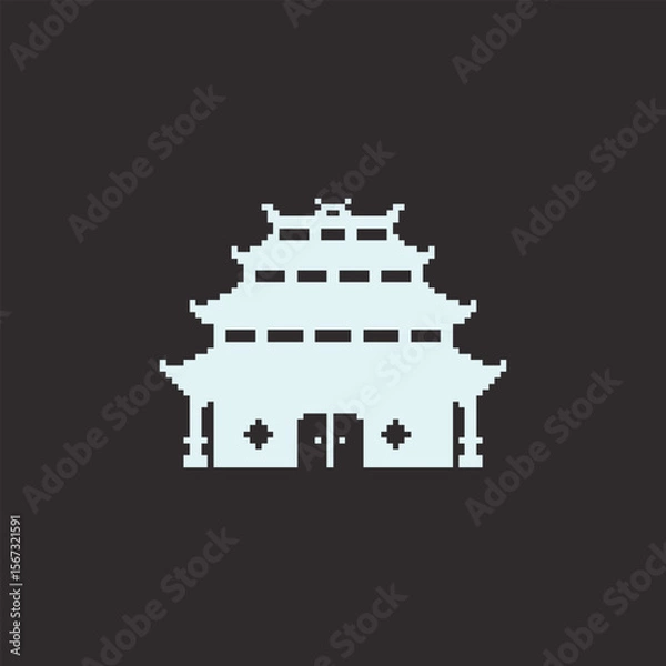 Fototapeta this is chinese architecture icon in pixel art with white color and black background this item good for presentations,stickers, icons, t shirt design,game asset,logo and your project.