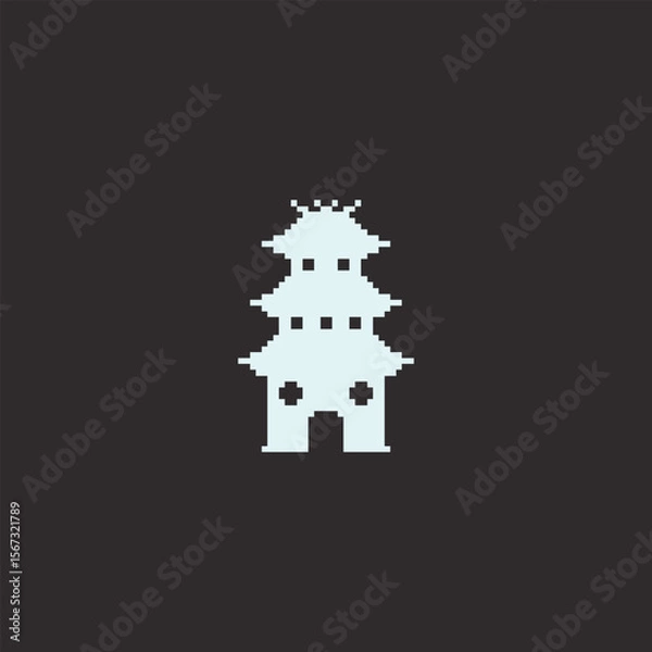 Fototapeta this is chinese architecture icon in pixel art with white color and black background this item good for presentations,stickers, icons, t shirt design,game asset,logo and your project.