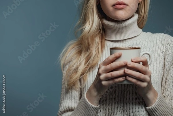 Fototapeta Flawless Picture of Closeup Blonde Woman Holding a Mug