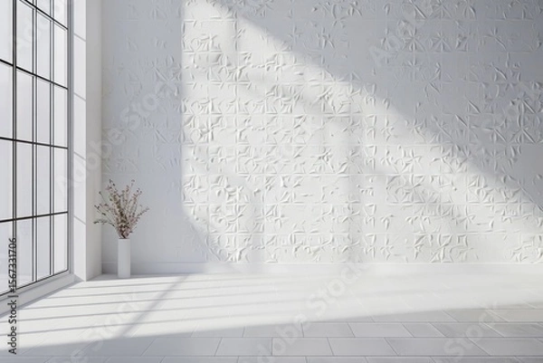 Fototapeta High Definition Image of Minimal Empty Room Mockup with White Patterned Wall