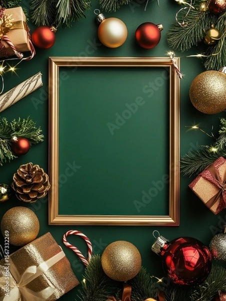 Fototapeta flawless visual of top view frame with new year accessories
