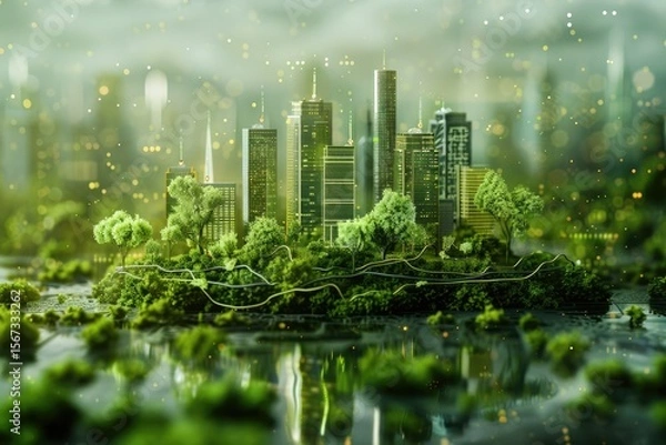 Fototapeta Clear Pixel Image of Sustainable Esg Development with Renewable Resources Technology