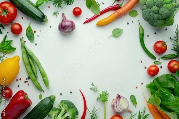 Fototapeta Premium Quality Image of Vegetarian Food Banner with Different Vegetables on White Background