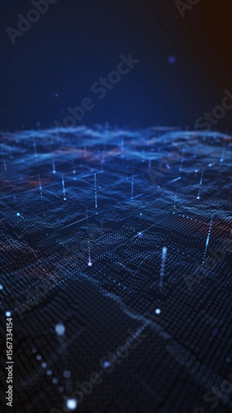 Fototapeta Futuristic Vertical Digital Grid – Glowing Blue Particle Network Background