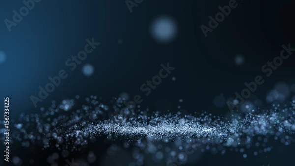 Fototapeta Blue Glowing Particles in Abstract Motion on Dark Background
