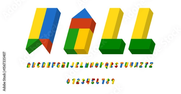 Obraz Set of alphabets font letters and numbers modern abstract design with geometric shapes with 3D concept vector illustration