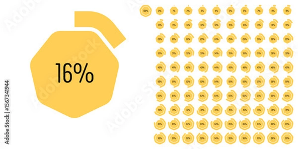 Obraz Set of heptagon percentage diagrams meters from 0 to 100 ready-to-use for web design, user interface UI or infographic - indicator with yellow