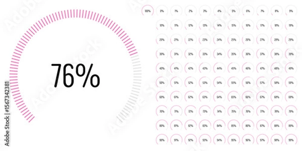 Obraz Set of circular sector arc percentage diagrams meters progress bar from 0 to 100 ready-to-use for web design, user interface UI or infographic - indicator with pink