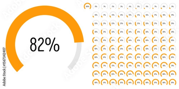 Obraz Set of circular sector arc percentage diagrams meters progress bar from 0 to 100 ready-to-use for web design, user interface UI or infographic - indicator with orange