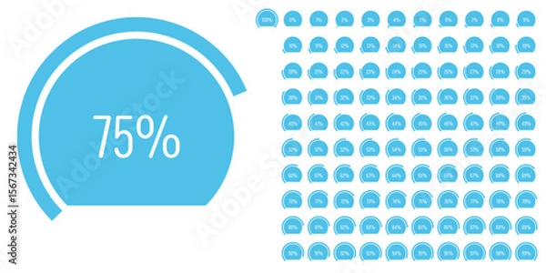 Obraz Set of circular sector arc percentage diagrams meters progress bar from 0 to 100 ready-to-use for web design, user interface UI or infographic - indicator with blue