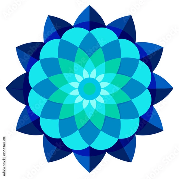 Fototapeta Digital Blue-Teal Mandala over Mosaic Background