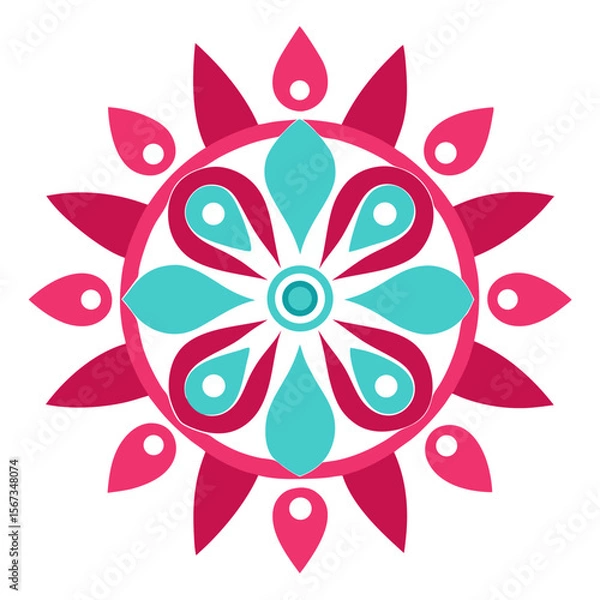 Fototapeta Teardrop Spiral Mandala Radiating from Daisy-Like Center