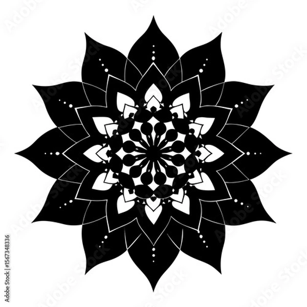 Fototapeta Stippled Black Ink Mandala with Alternating Petal Details