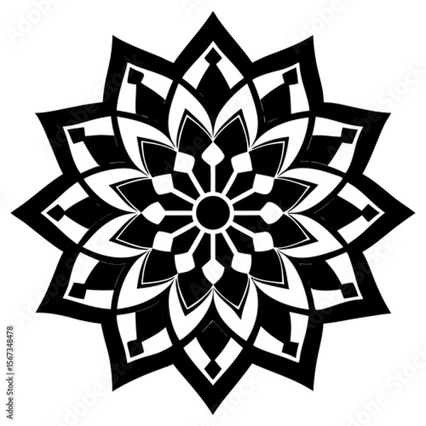 Fototapeta Intricate Black-and-White Mandala with Geometric and Organic Balance