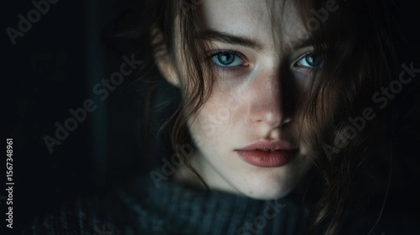 Fototapeta Intense Emotional Close-Up of a Woman with Fearful Expression