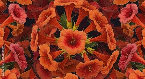 Fototapeta orange and yellow flowers pattern