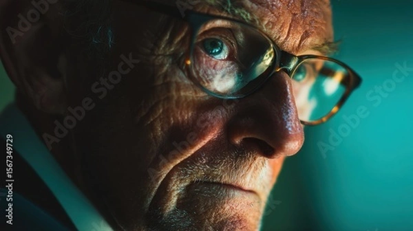 Fototapeta Cinematic Portrait of Senior Businessman with Intense Focus