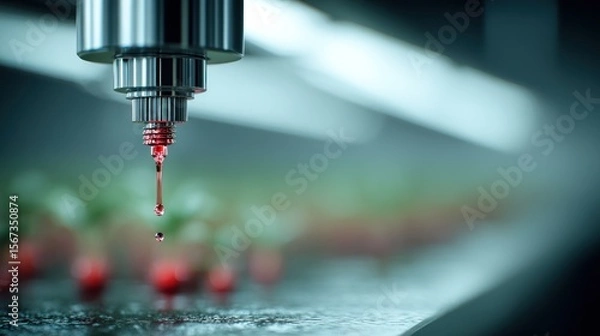 Fototapeta Macro Photography of Red Liquid Spraying from Hydroponic Nozzle