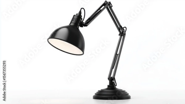 Fototapeta Black Adjustable Desk Lamp on White Background lamp black adjustable desk lamp lighting articulated
