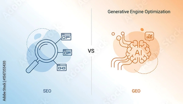 Fototapeta SEO vs GEO: Generative Engine Optimization Concept Illustration