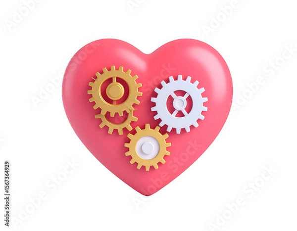 Fototapeta Pink Heart 3D Render Gears