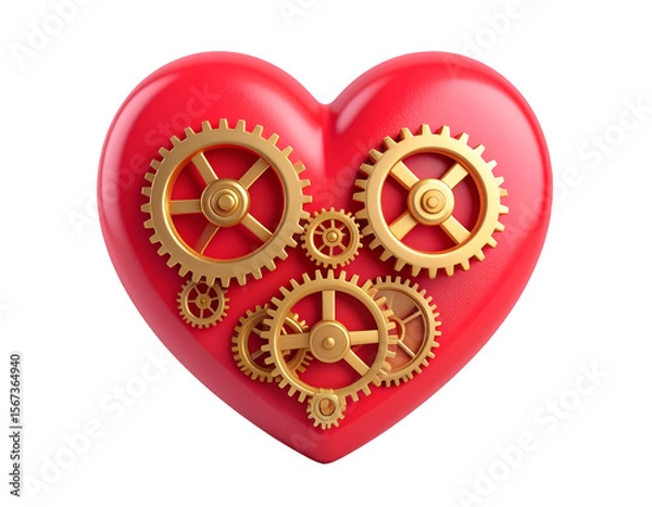 Fototapeta Red Heart Gear 3D Illustration
