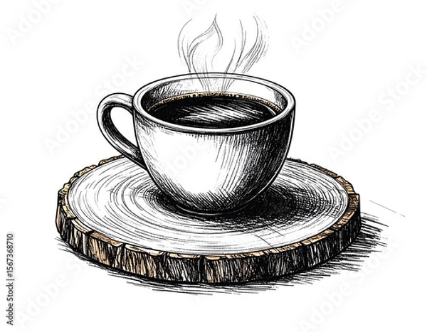 Fototapeta Coffee Cup Illustration on Wood